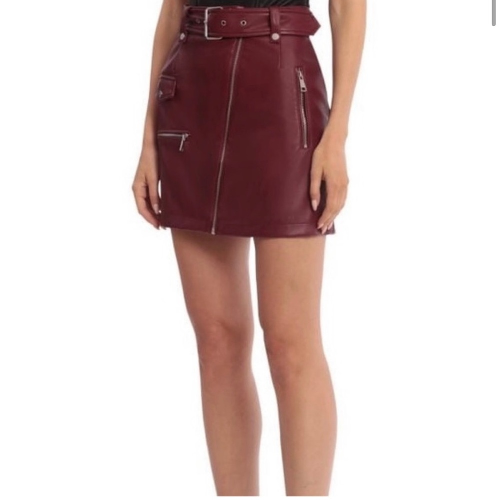 7 For All Mankind Burgundy Faux Leather Mini Skirt NWOT